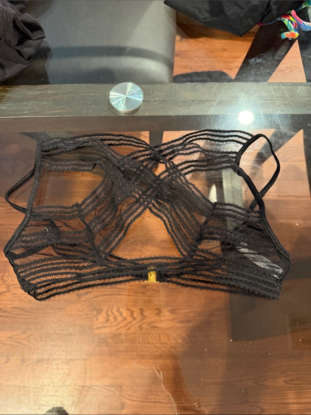 H&M Black Sheer Strappy Lace Bralette with Gold Clasp